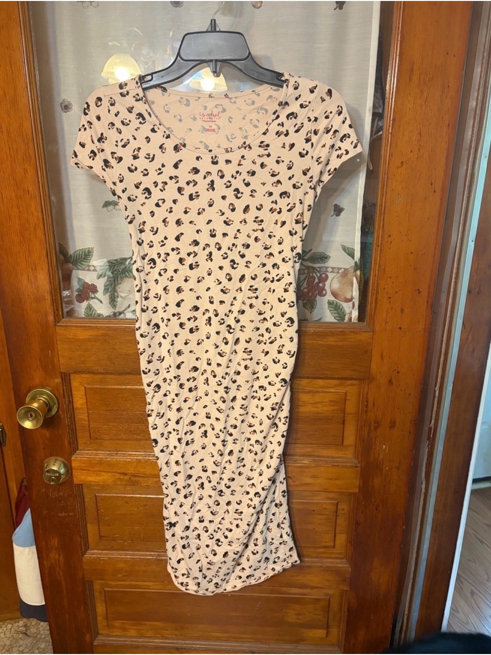 Women's Beige Leopard Print Short Sleeve Midi Maternity Dress